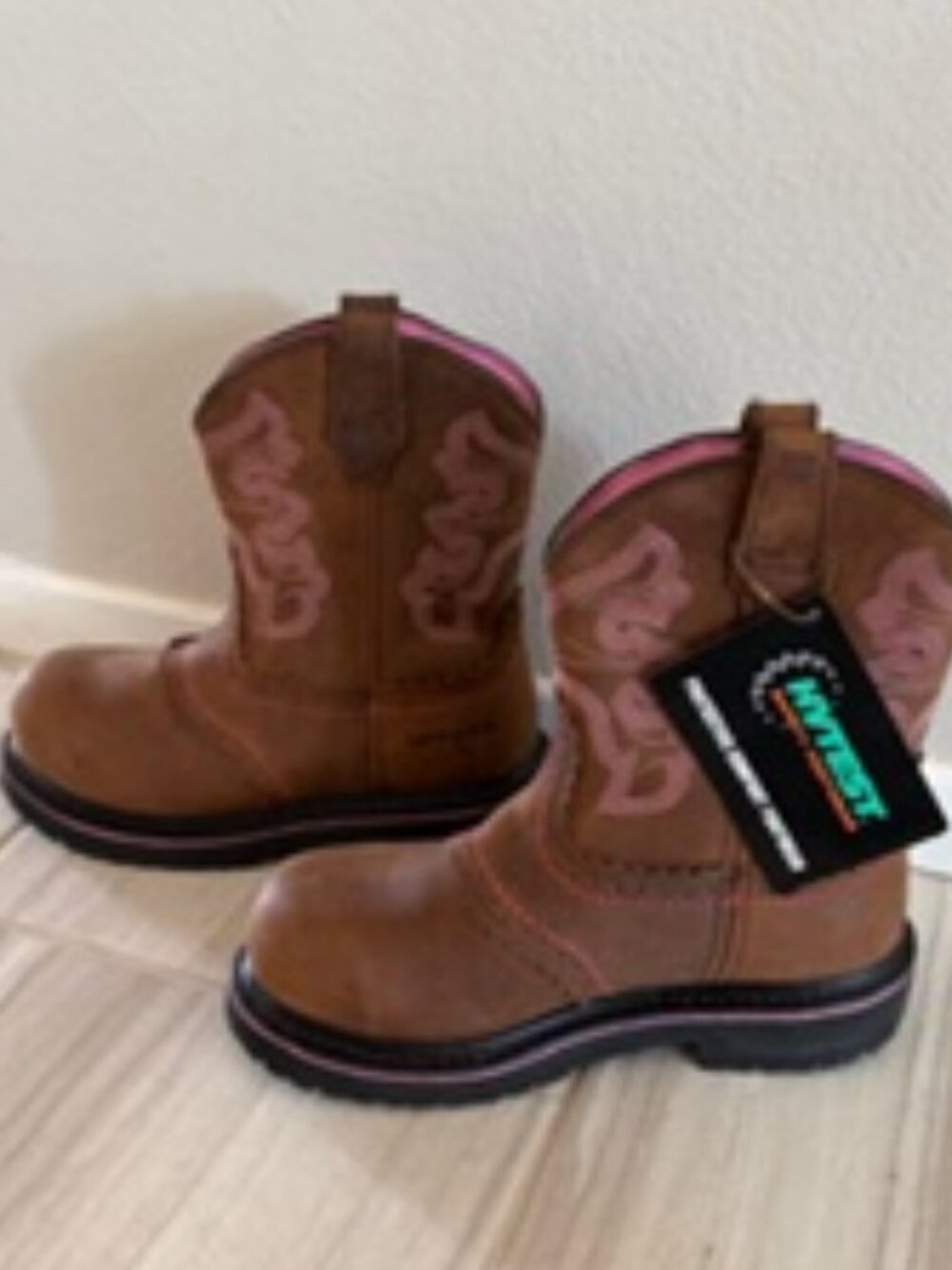 Hytest Women's US 8.5 Steel Toe Brown/Pink Work Cowboy Boots